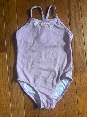 Cat & Jack Lavender Girls One-Piece Swimsuit with Flower Appliqués